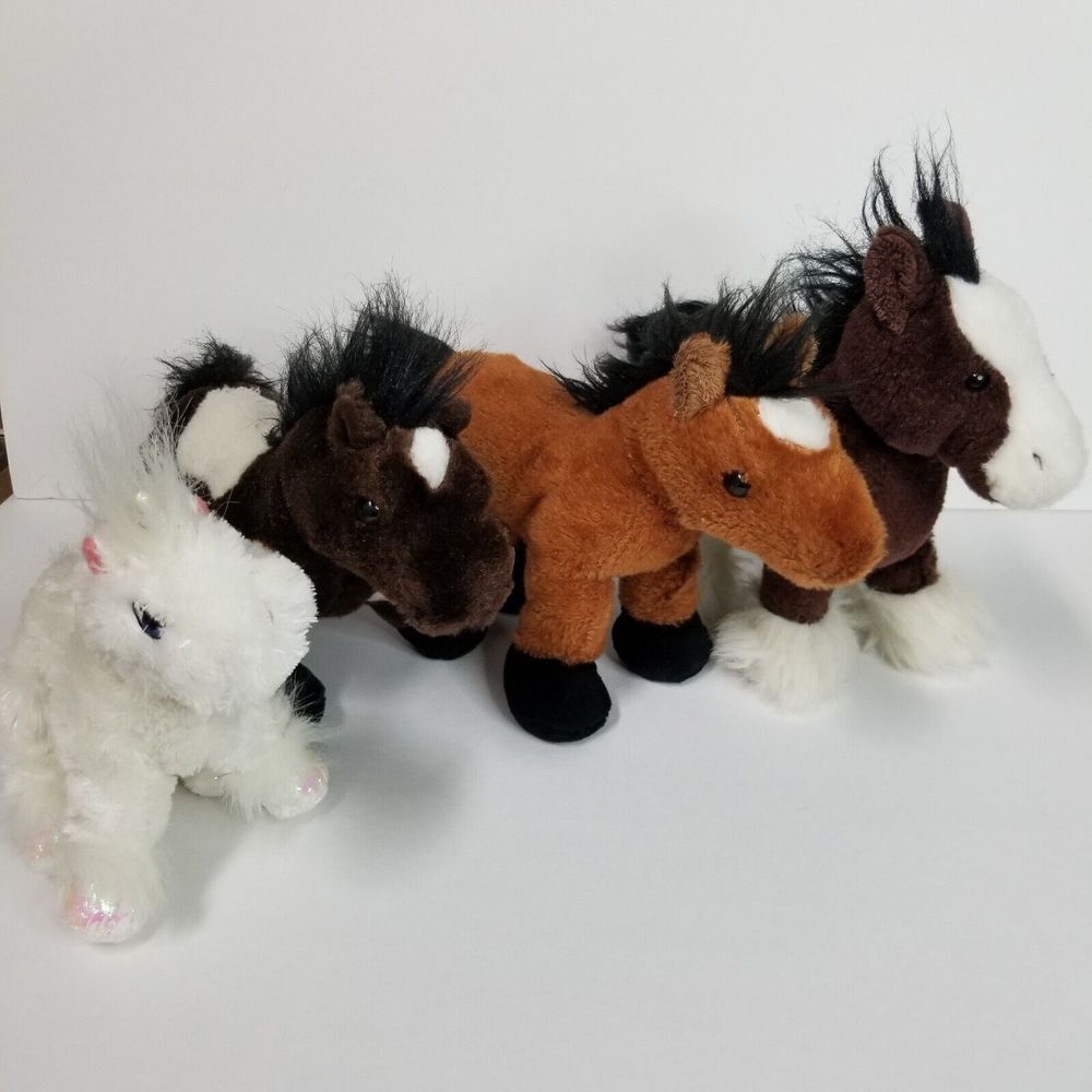 Lot of 4 Webkinz Horse 9" Plush Ganz No Code Pinto‎ Clydesdale Arabian Unicorn
